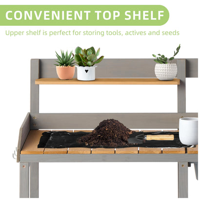 Wooden Potting Bench Table with Sink, Outdoor Garden Table Work Bench with Shelf, Workstation for Outside Patio Lawn