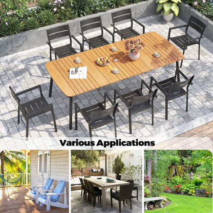 Pellebant 93" Outdoor Dining Table for 8–10 People, Patio Rectangle Table with Wood-Like Tabletop and Umbrella Hole, Aluminum Frame for Garden, Lawn, or Backyard, Brown