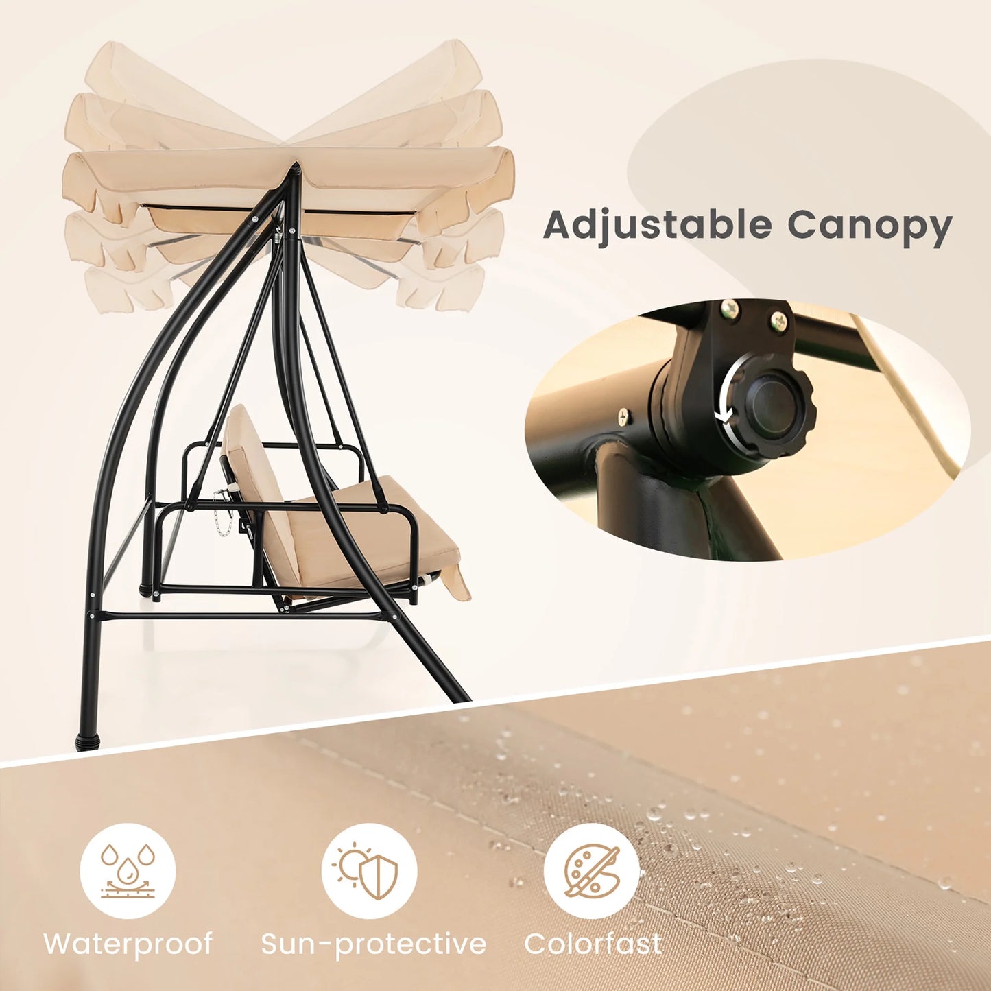 Gymax Outdoor Swing Chair Glider Patio Hammock Converting Flatbed w/Adjustable Canopy