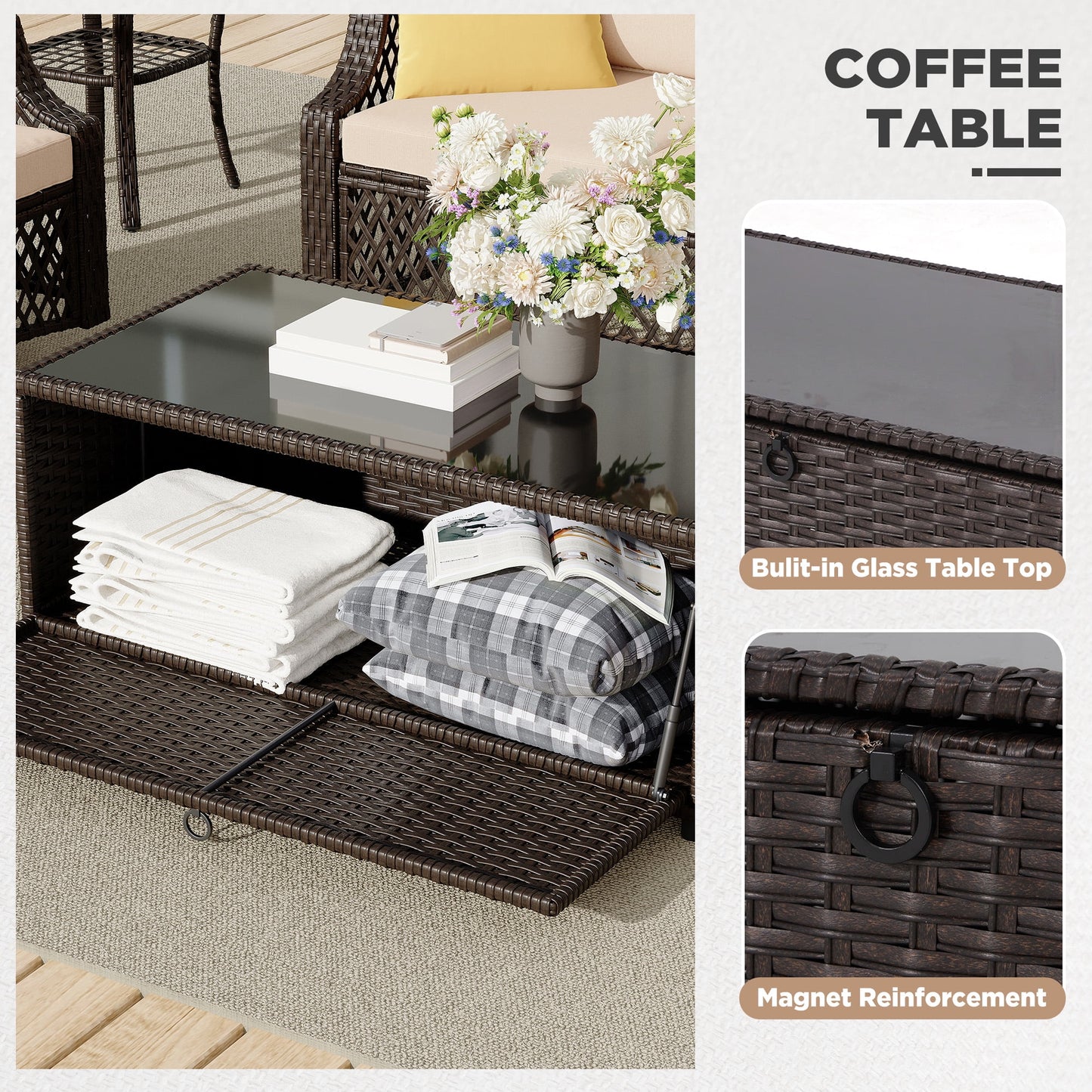 Vicluke 8 Piece Patio Furniture Set, Wicker Outdoor Conversation Sofa Set with Swivel Chairs, 2 Ottomans, Storage Coffee Table, Rattan Outdoor Sectional for Deck Backyard Porch 9 Seats, Khaki)