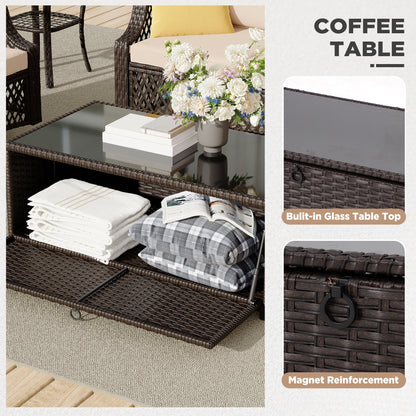 Vicluke 8 Piece Patio Furniture Set, Wicker Outdoor Conversation Sofa Set with Swivel Chairs, 2 Ottomans, Storage Coffee Table, Rattan Outdoor Sectional for Deck Backyard Porch 9 Seats, Khaki)