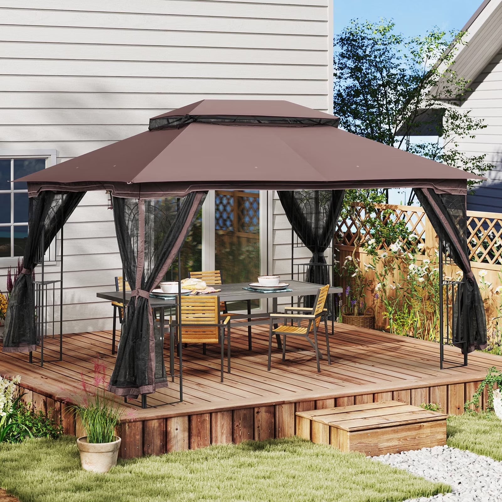 AVAWING 10x10 ft Outdoor Gazebo, Patio Double Soft-Top Canopy, Gray