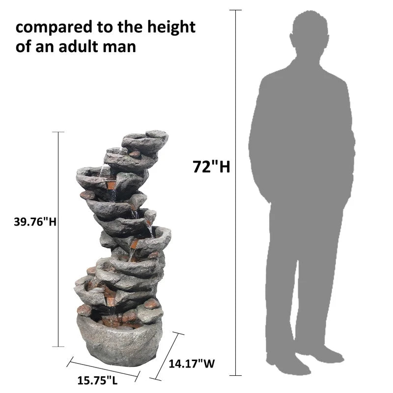 10-Tier Rock Waterfall Fountain - 39.76" Cascading LED Feature for Garden & Patio