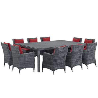 Modway Summon 11 Piece Outdoor Patio Sunbrella Dining Set in Canvas Gray
