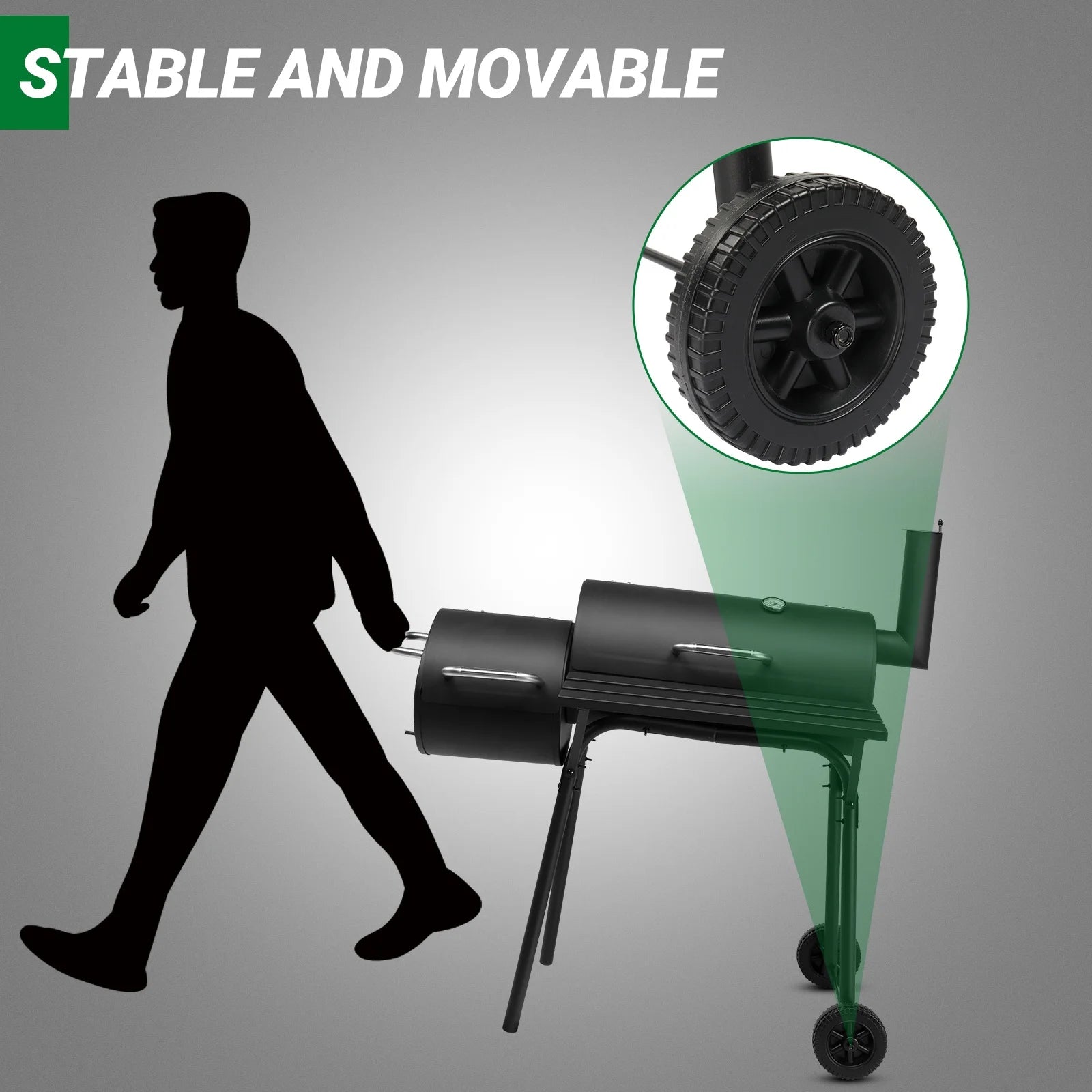 Smoker Grill, Outdoor BBQ Charcoal Grill W/2 Cooking Area, Portable Offset Smoker on Wheels for Patio Backyard Camping