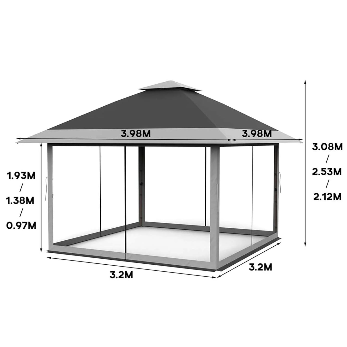 AOILE 13x13FT Pop-Up Patio Gazebo, Outdoor Canopy Tent with Mesh Walls, Double Roof & Carry Bag