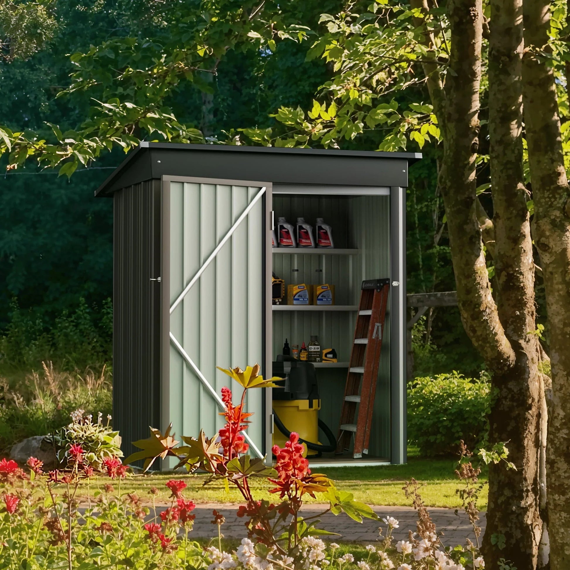 Vineego Metal Outdoor Storage Shed 5FT x 3FT, Steel Utility Tool Shed Storage House with Door & Lock, for Backyard Outdoor Patio,Brown
