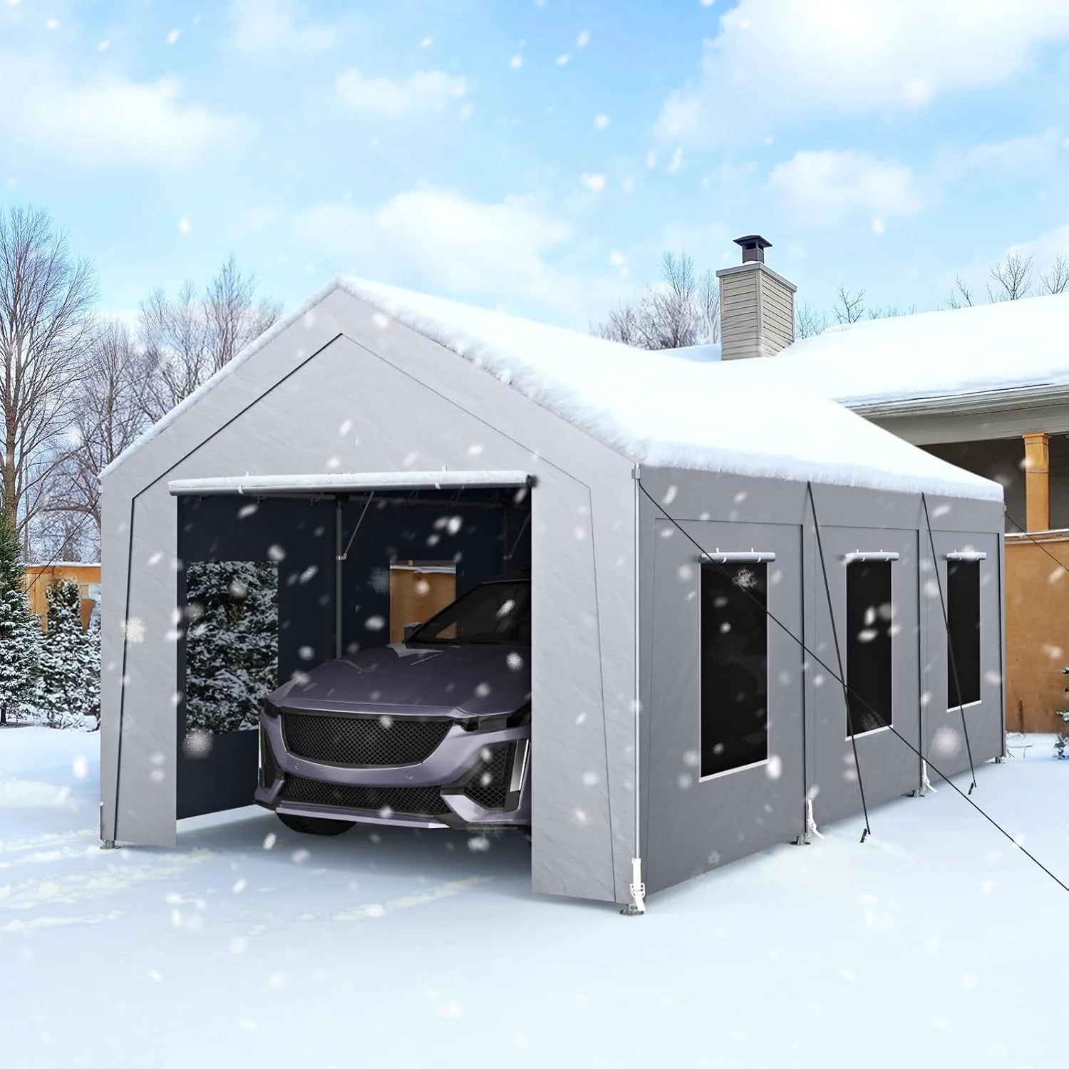 Vitarpatio Carport, 10x20 ft Heavy Duty Car Port Canopy with 6 Roll-up Windows, Reinforced Metal Carport Portable Garage Waterproof Car Tent with Removable Sidewalls & Door