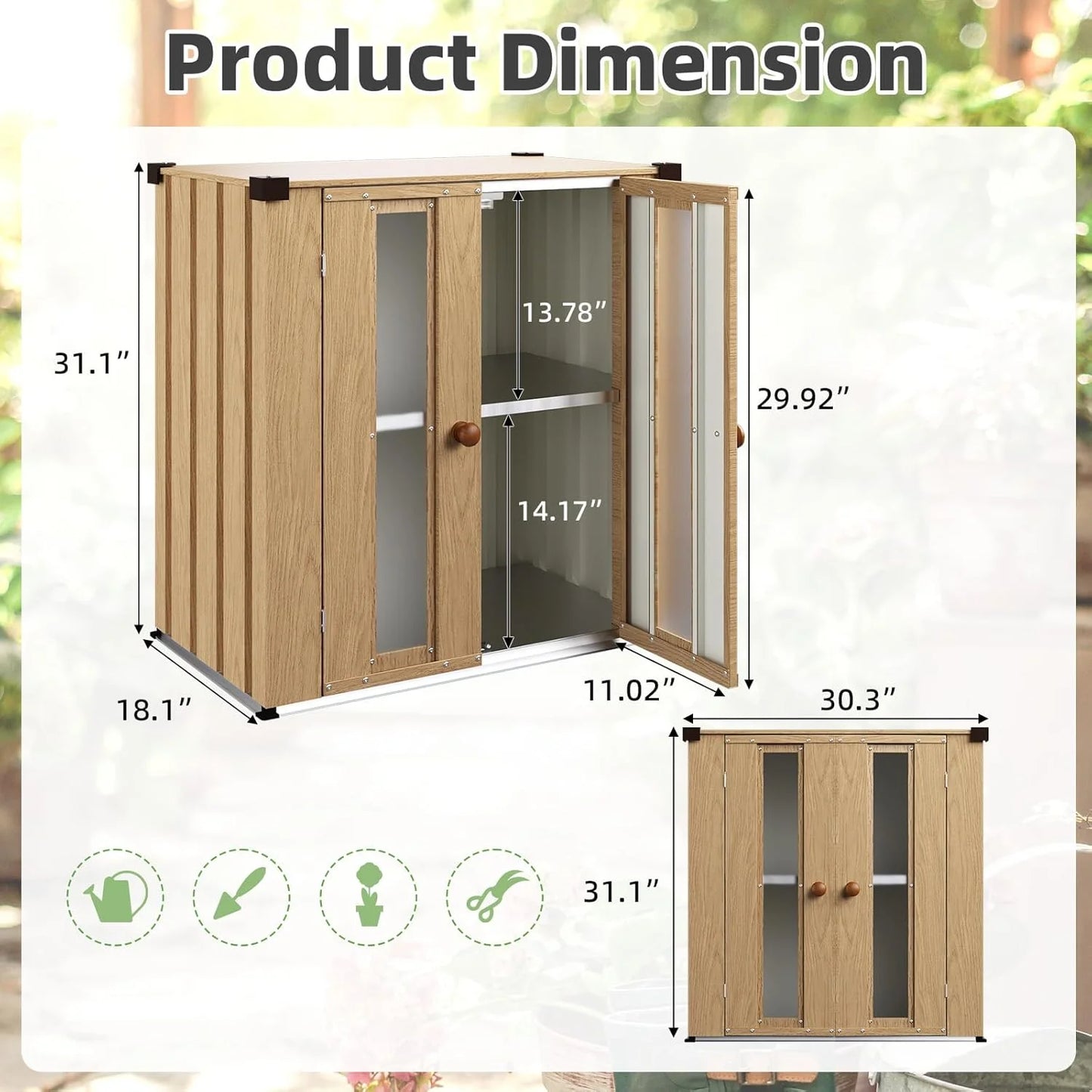 AECOJOY Small Outdoor Storage Cabinet Waterproof with Shelves, Deck Box, Vertical Garden Storage Sheds, Garden Sheds & Outdoor Storage Cabinet Weatherproof for Patio Wood Grain