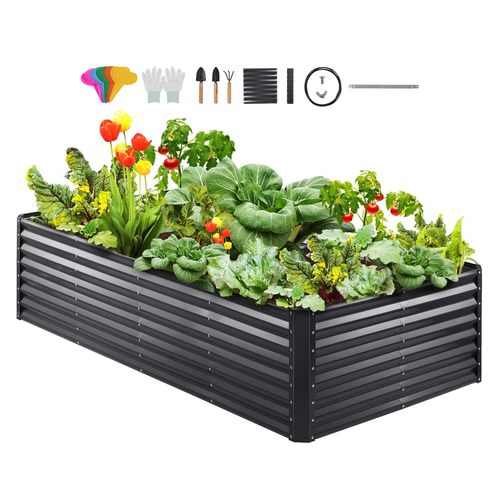 KFFKFF Elevated Garden Bed, Dimensions 8 x 4 x 2 ft, Constructed from Galvanized Metal, Open Bottom Outdoor Planters, Ideal for Cultivating Flowers, Vegetables, and Herbs in Yard, Garden, Patio