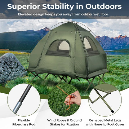 Patiojoy Folding 2-Person Camping Tent Cot Portable Pop-Up Tent with Sleeping Bag& Air Mattress for Outdoor Activity