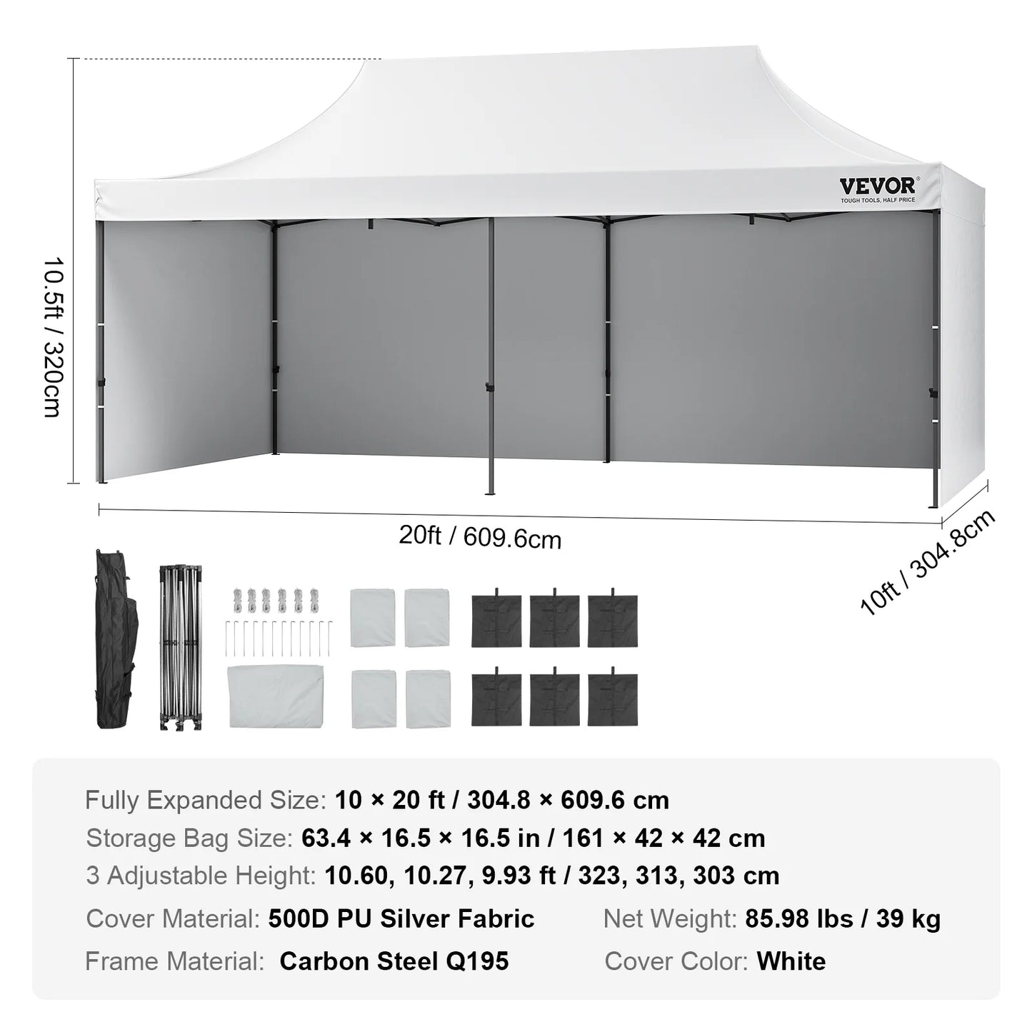 VEVOR 10x20 FT Pop up Canopy with Removable Sidewalls, Instant Canopies Portable Gazebo & Wheeled Bag,UV Resistant Waterproof, Enclosed Canopy Tent for Outdoor Events, Patio, Backyard, Party,Parking