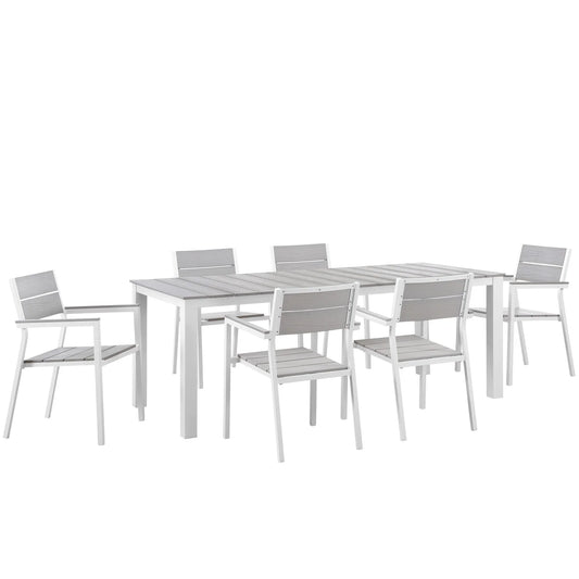 Modway Maine 7 Piece Outdoor Patio Dining Set in White Light Gray