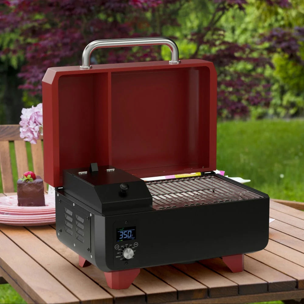 Topcobe Outdoor Portable Tabletop Pellet Grill and Smoker with Digital Control System for BBQ, Cooking Space for Backyard, Patio and Parties-Red