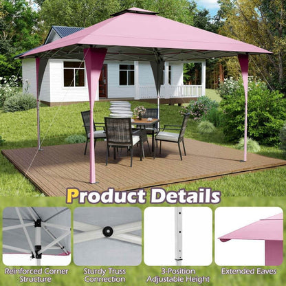 Spaco 13 X 13 FT Pop up Canopy Tent, Canopy with Portable Carrying Bag 8 Stakes and 4 Wind Ropes for Patio, Garden, Backyard, Pink