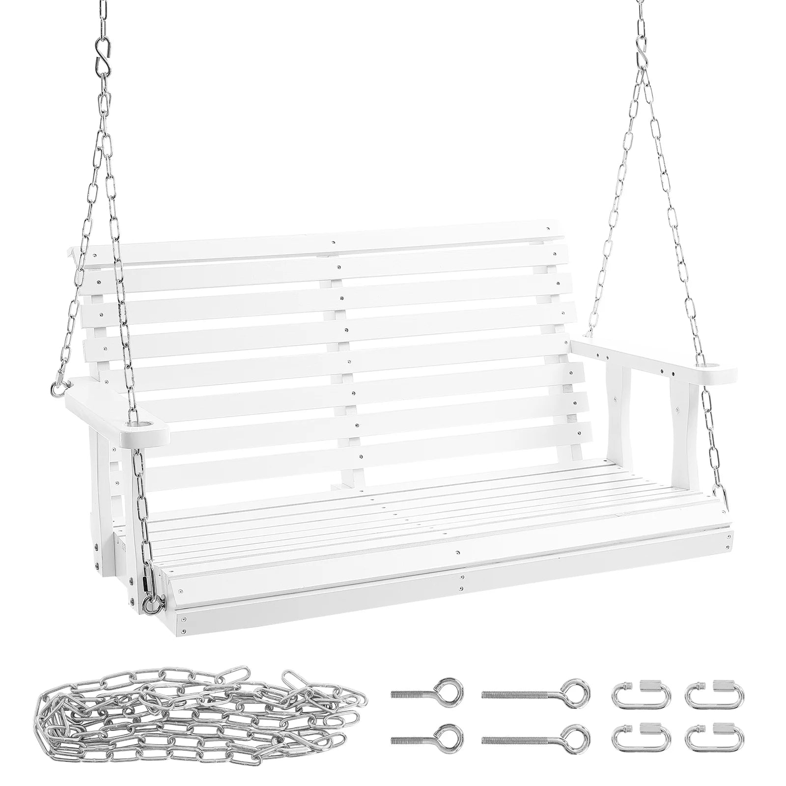 KFFKFF 48 Inch Wooden Bench Porch Swing Outdoor Garden Patio White