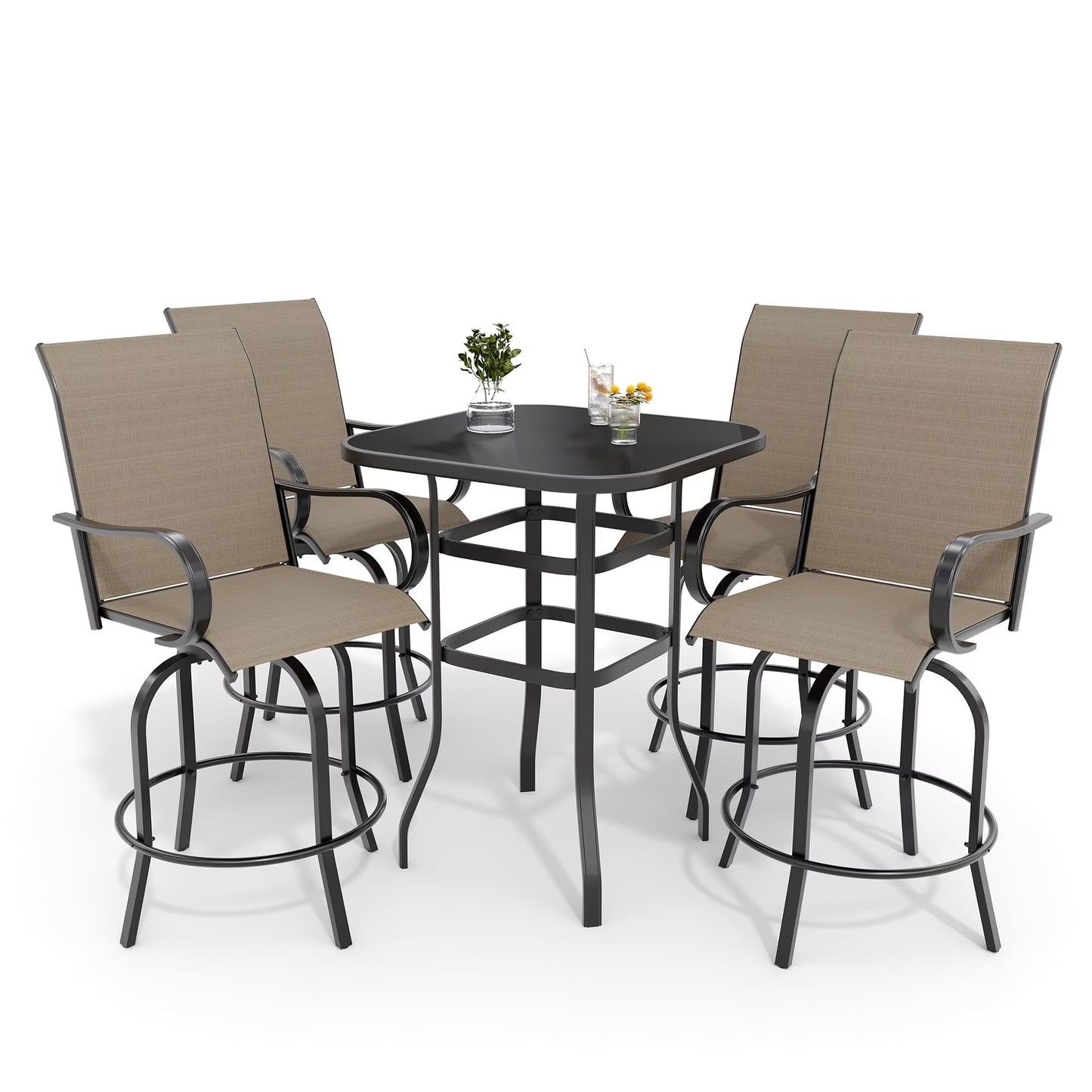 Riedhoff 3-Piece Patio Bar Set with 2 Swivel Chairs & Glass Table,All-Weather,Textile Fabric,Gold