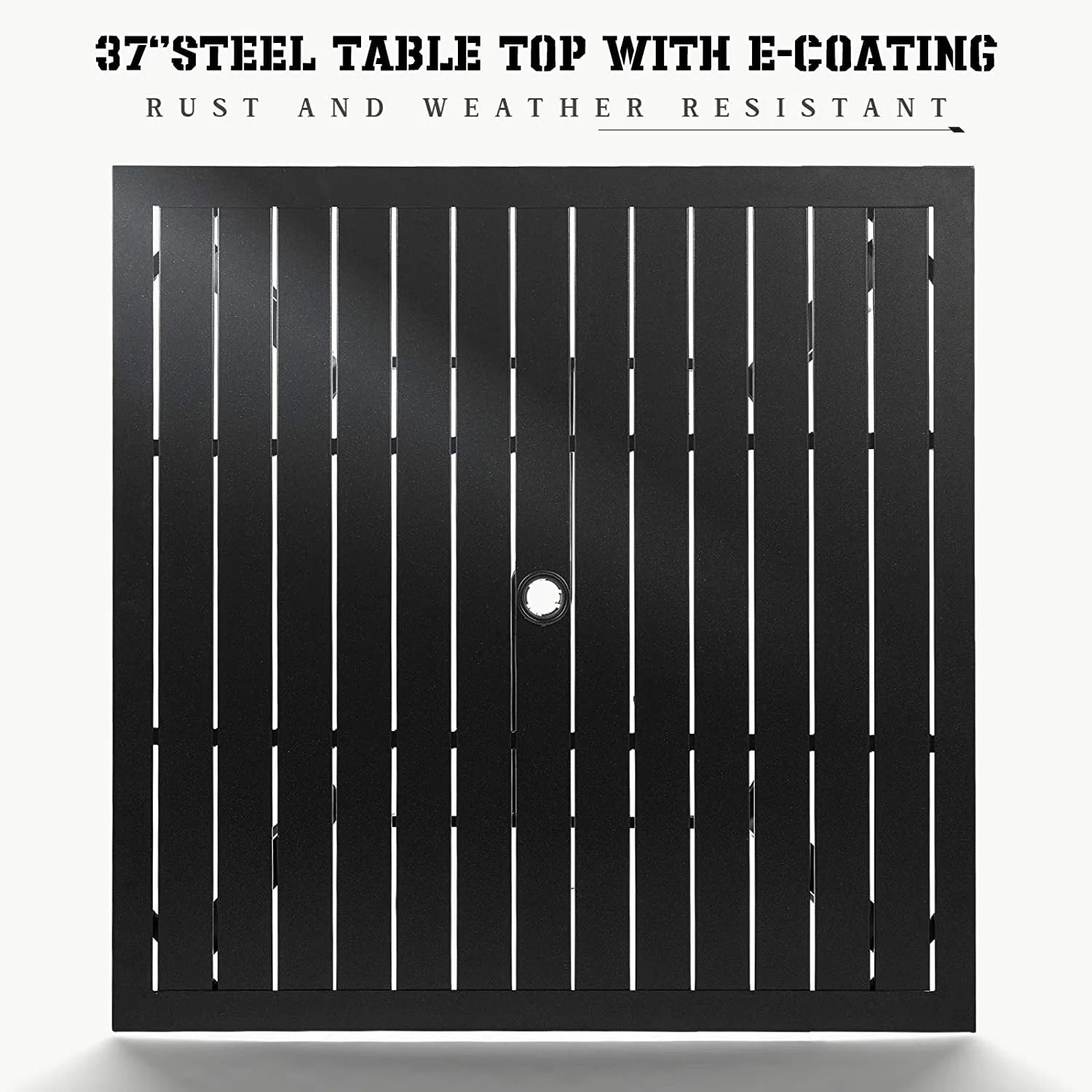 SUNCROWN 37" 4 Seat Outdoor Dining Table Patio Metal Square Bistro Balcony Table with 1.57" Umbrella Hole, Black