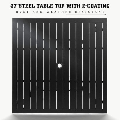 SUNCROWN 37" 4 Seat Outdoor Dining Table Patio Metal Square Bistro Balcony Table with 1.57" Umbrella Hole, Black