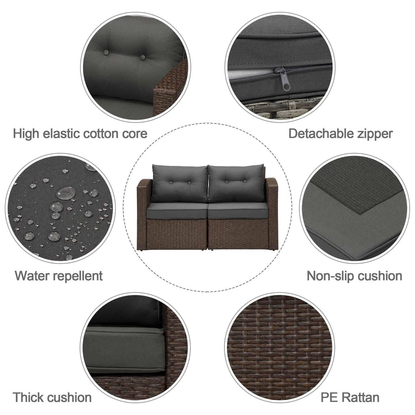 Superjoe 2 Pcs Outdoor Patio Furniture Garden Loveseat Wicker Couch,Gray