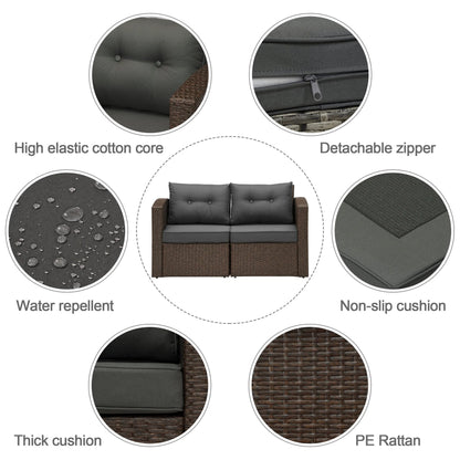 Superjoe 2 Pcs Outdoor Patio Furniture Garden Loveseat Wicker Couch,Gray