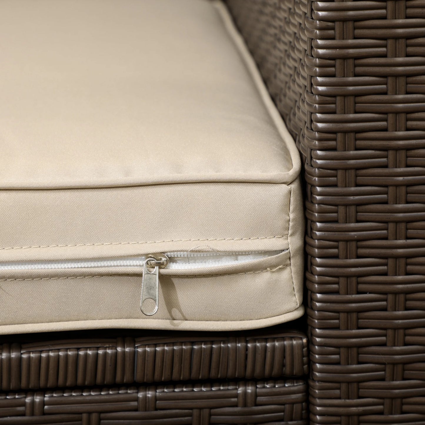 Outsunny Outdoor Wicker Loveseat, Patio Furniture Couch with Cushions, 2 Seats PE Rattan Sofa, 2 Throw Pillows for Porch, Backyard, Pool, Beige