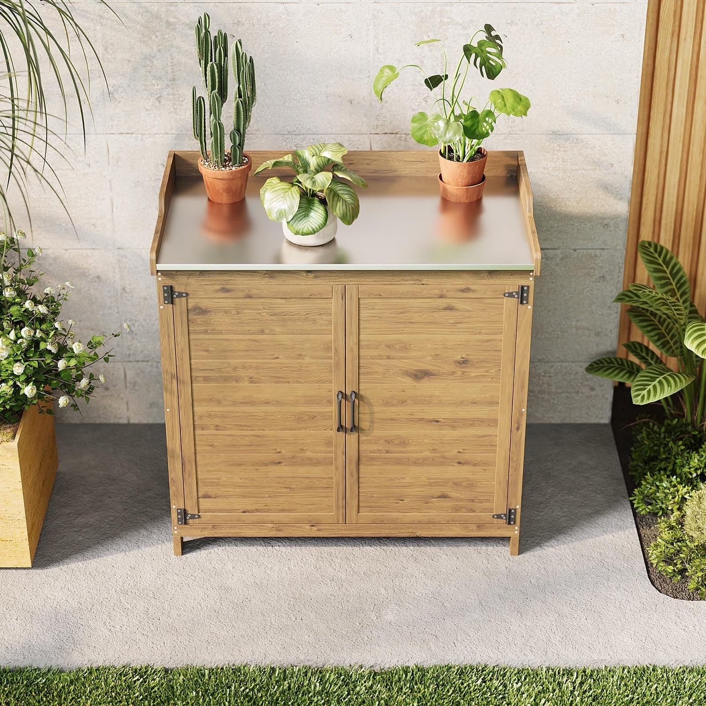 Asofer Outdoor Storage Shed, Storage Cabinet Clearance, Wooden Tool Shed, Deck Cabinet for Outside Patio Lawn