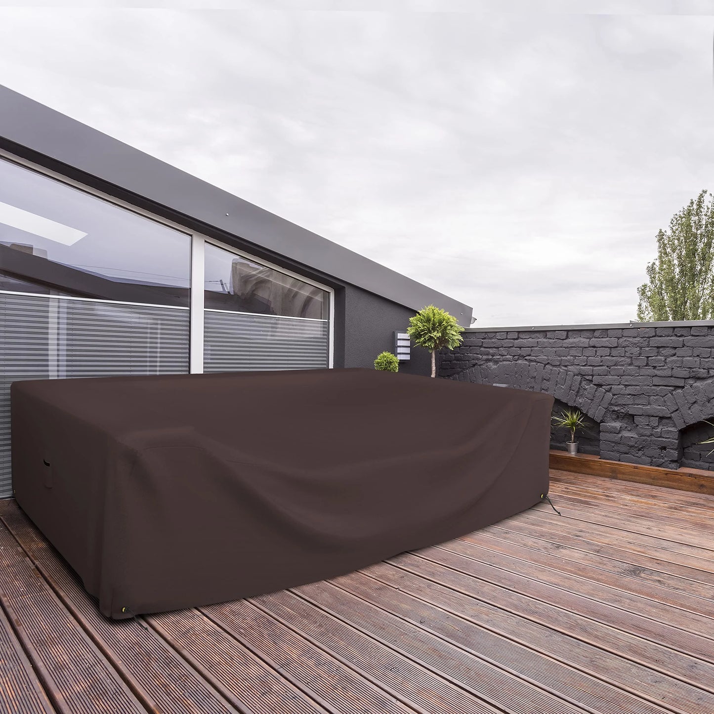 Covers & all Sectional Sofa Cover, Heavy duty 18 Oz Waterproof UV & Weather resistant, Outdoor Patio Couch Furniture Protector with Air Pockets & Drawstrings (83"L x 52"W x 29"H, Coffee)