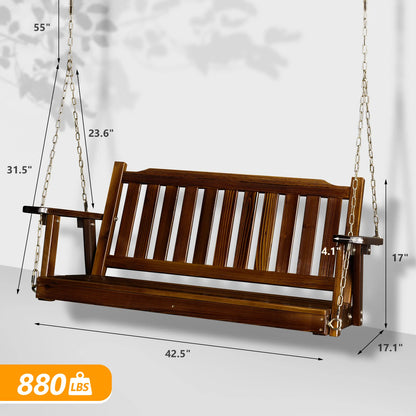VINGLI Heavy Duty 880 LBS 4 FT Patio Wooden Porch Swing with Upgraded Adjustable Chains, Rustic