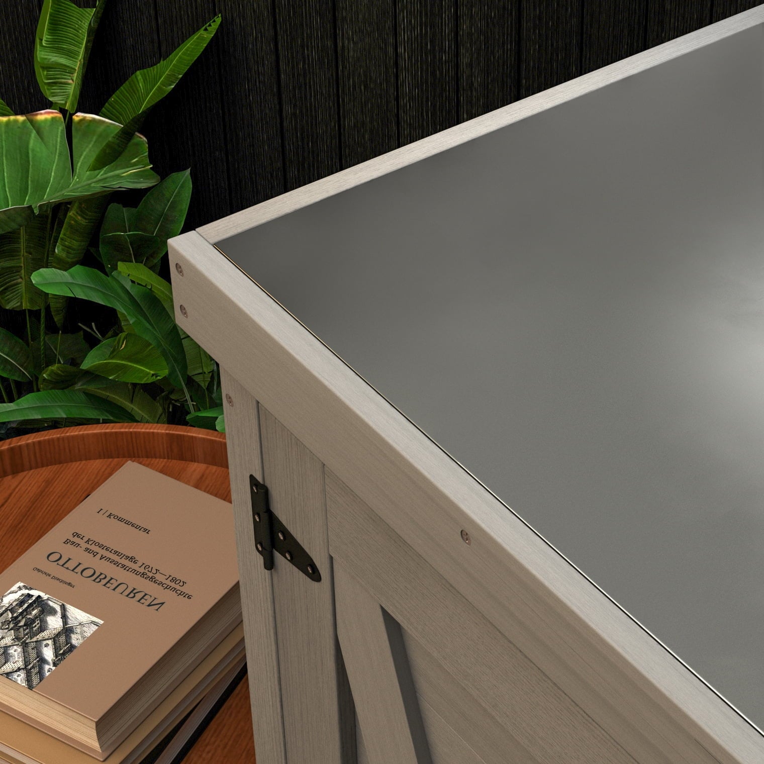 Potting Bench with Storage Cabinet and Metal Table Top for Outdoor Patio,Outdoor Work Station TableGray