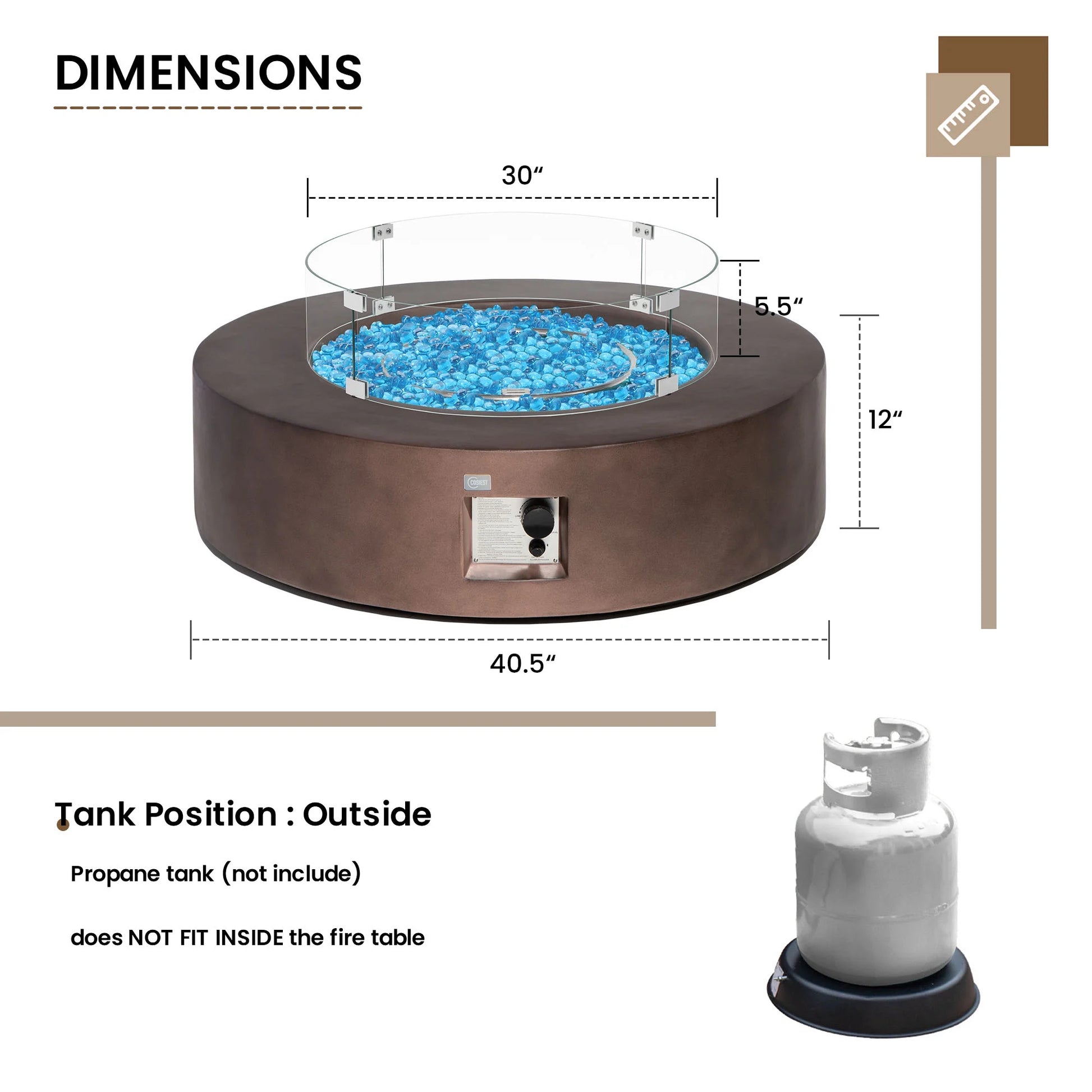 COSIEST 41''Round Fire Pit Table,50000 BTU Outdoor Propane Patio Fire Pit
