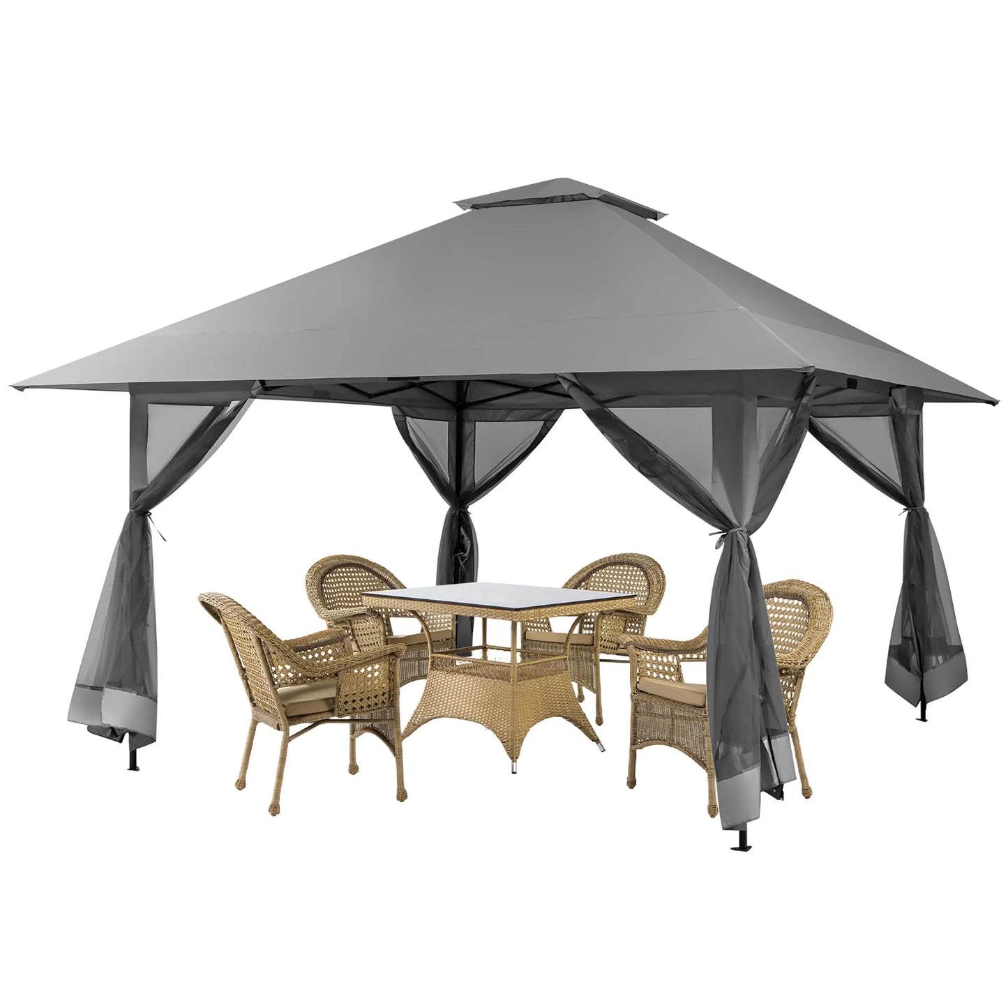 Gymax Outdoor Patio 13' x13' Pop Up Canopy Tent UV50+ Adjust Sun Protection w/Mesh Sidewall Grey