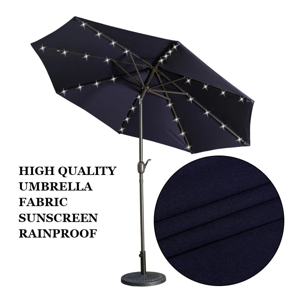 9ft Patio Umbrella Outdoor Market 32 LED Solar Umbrella with Tilt and Crank(Navy Blue)