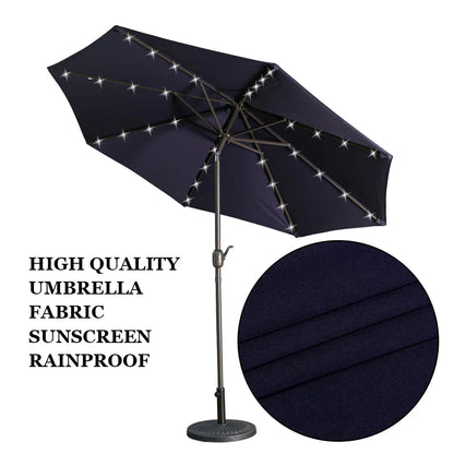 9ft Patio Umbrella Outdoor Market 32 LED Solar Umbrella with Tilt and Crank(Navy Blue)