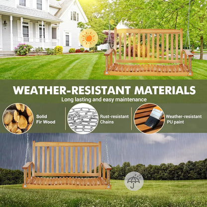 WildBreak Patio Wooden Swing, 45.7 x 24.8 x 23.6", with Hanging Chain, Heavy Duty, Natural Wood