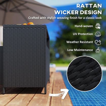 Outsunny Rattan Outdoor Storage Cabinet, Wicker Bar Table with Acacia Wood Countertop, Two Doors, Shelf, for Garden, Patio, Backyard, Black