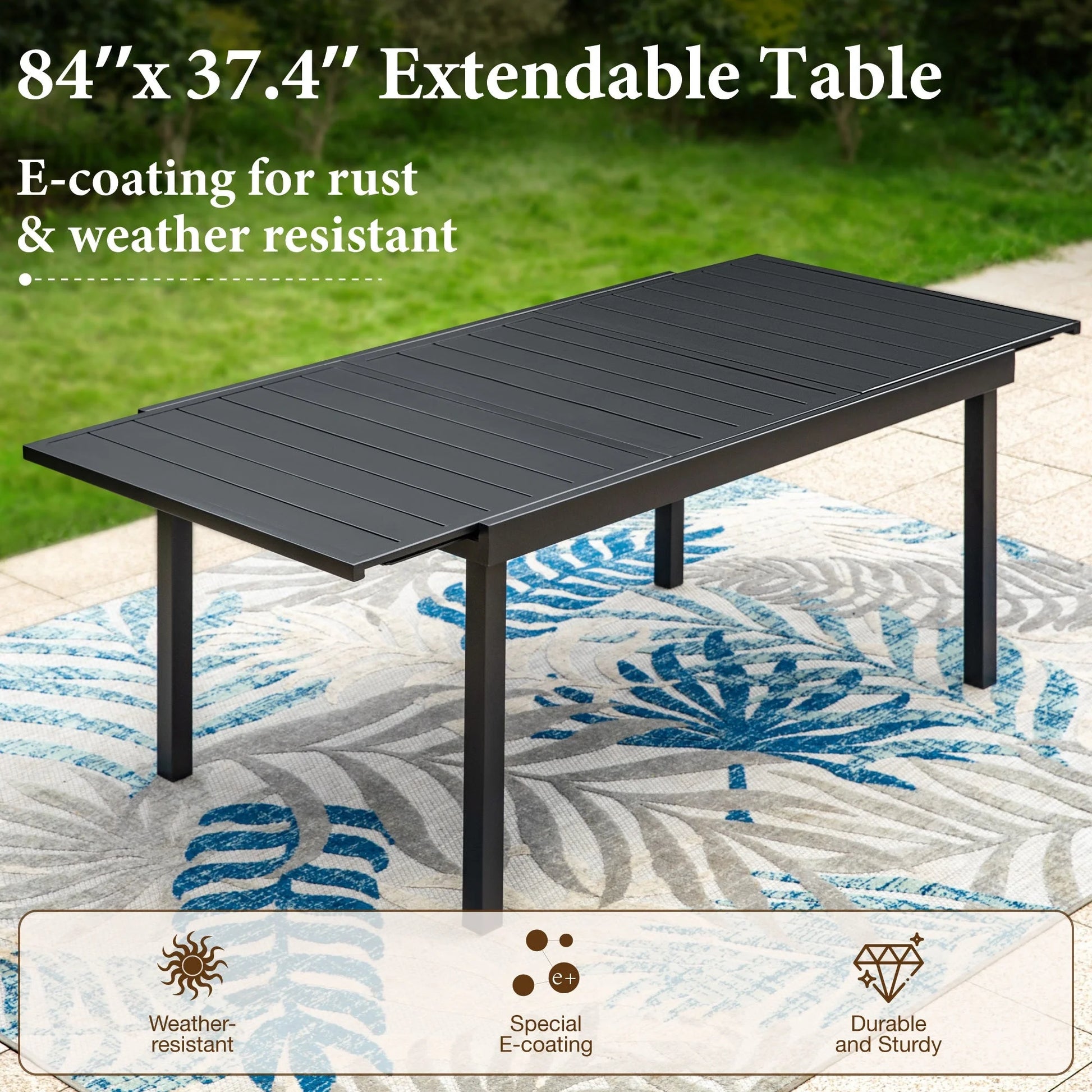 Summit Living 9-Piece Outdoor Dining Set with 8 Cushioned Patio Rattan Chairs and Large Extendable Table, Black and Beige