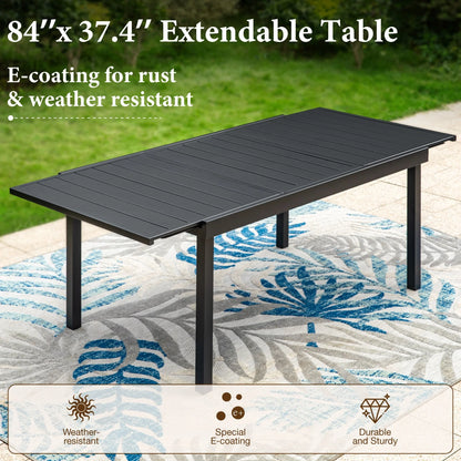Summit Living 9-Piece Outdoor Dining Set with 8 Cushioned Patio Rattan Chairs and Large Extendable Table, Black and Beige