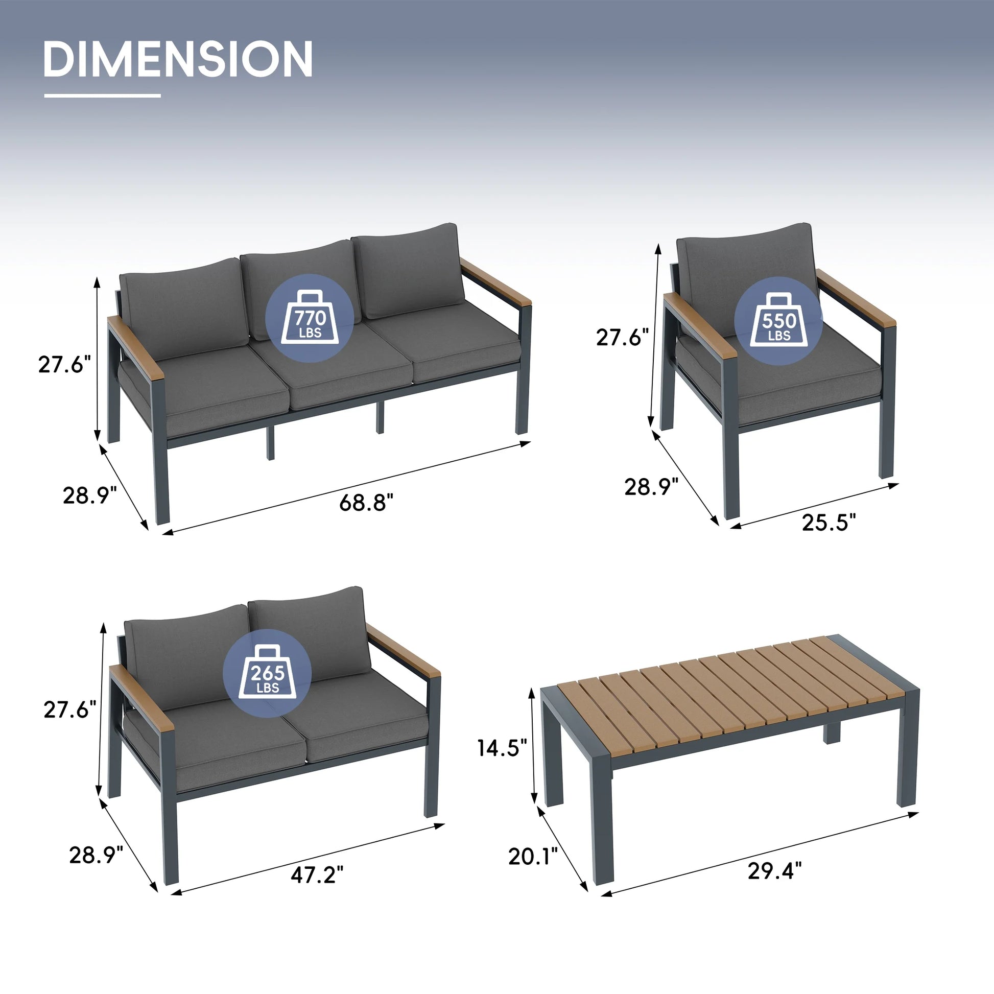 Poteban Aluminum Patio Furniture Sofa,All-Weather Metal Outdoor Sofa,Modern Couch with Waterproof Covers,Gray(Two Armchair)