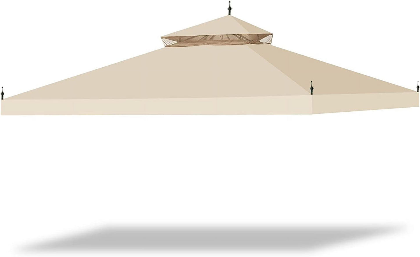 10x10Ft Canopy Top Replacement PU Water Resistance Arrow Gazebo Dual Tier Outdoor Patio Canopy Cover Party Backyard Garden Beige