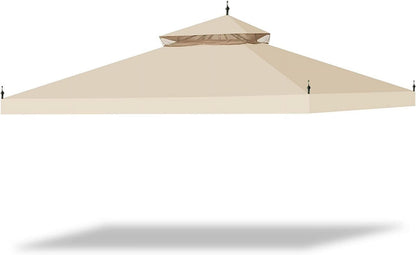 10x10Ft Canopy Top Replacement PU Water Resistance Arrow Gazebo Dual Tier Outdoor Patio Canopy Cover Party Backyard Garden Beige