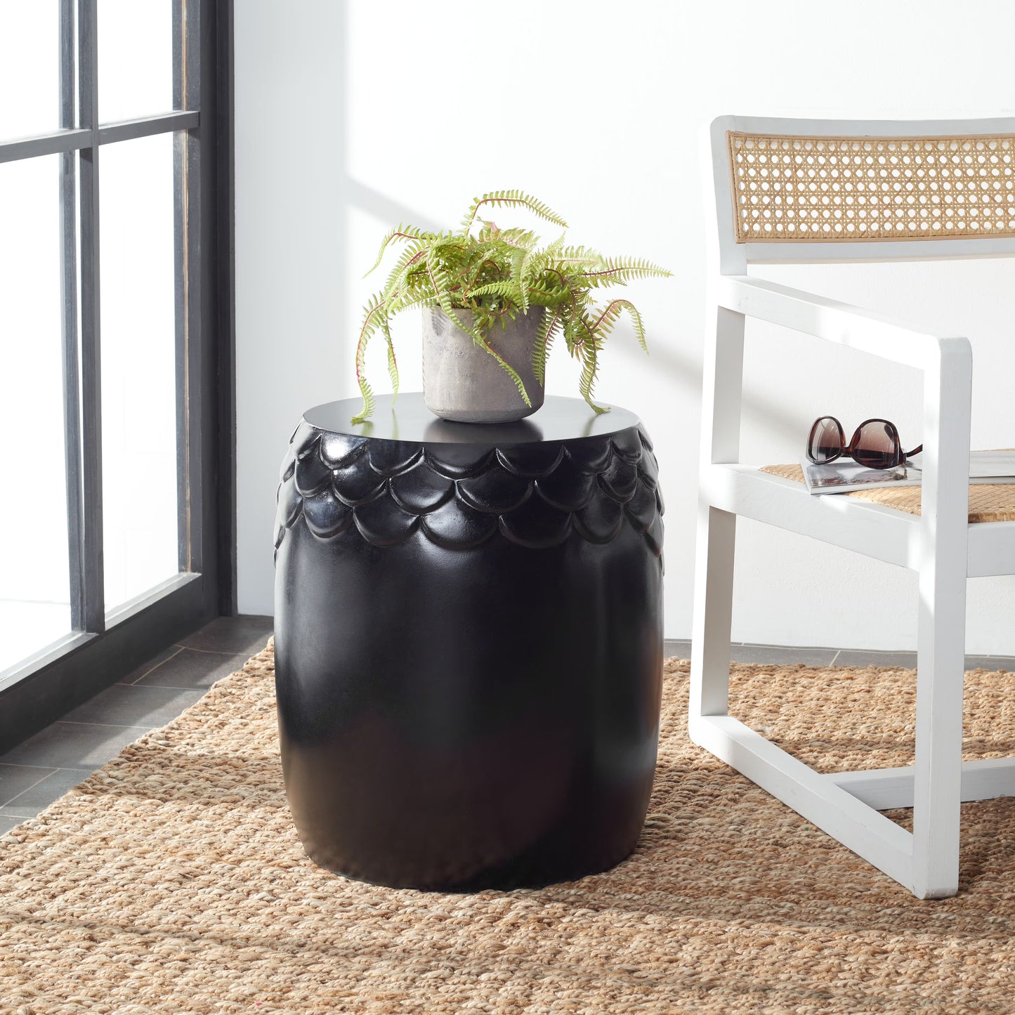 SAFAVIEH Julyvia Outdoor Patio Concrete Accent Stool, Dark Grey