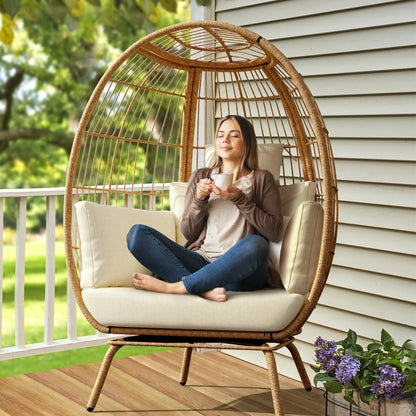 DWVO Wicker Egg Chair, Oversized Indoor Outdoor Lounger for Patio, Backyard, Living Room, Beige