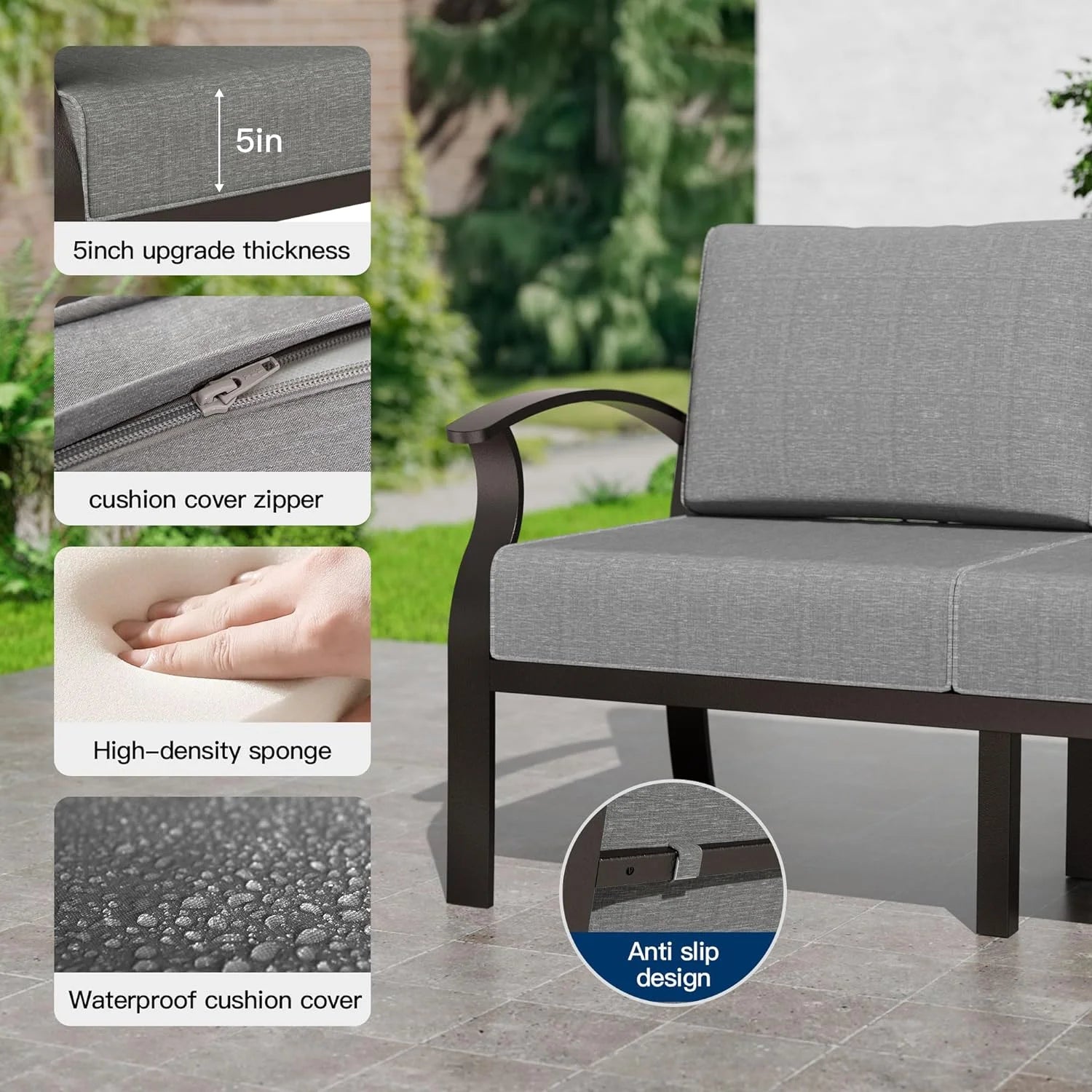 Gotland Aluminum Patio Furniture Set,7 Pieces 10 Seat Metal Outdoor Furniture Conversation Set w/Swivel Chairs,Navy Blue