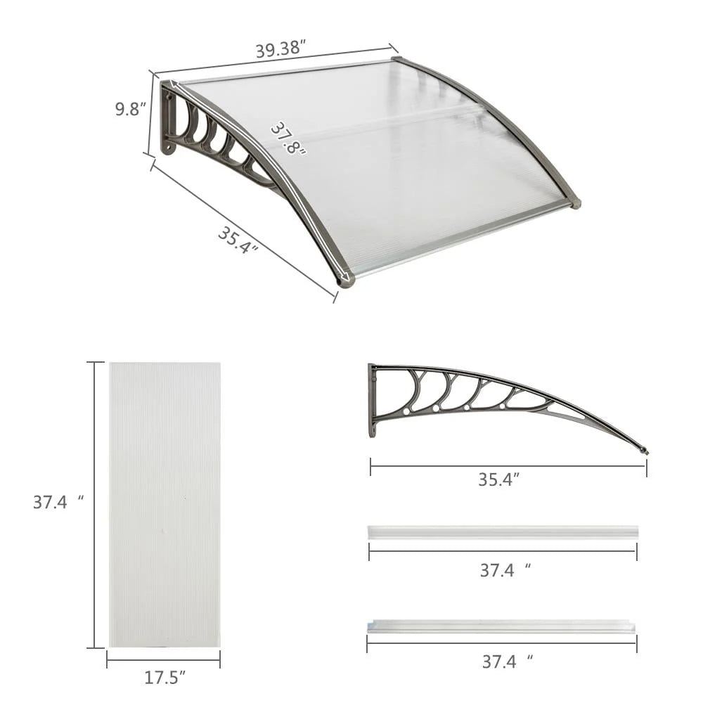 Winado 40"x 40" Door Window Awning Patio Wall Gray Bracket Gray