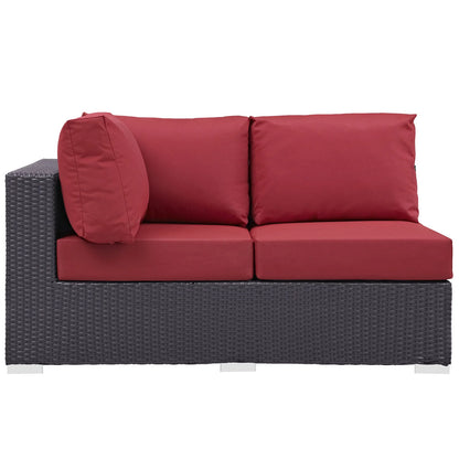 Modway Convene Outdoor Patio Left Arm Loveseat in Espresso Red