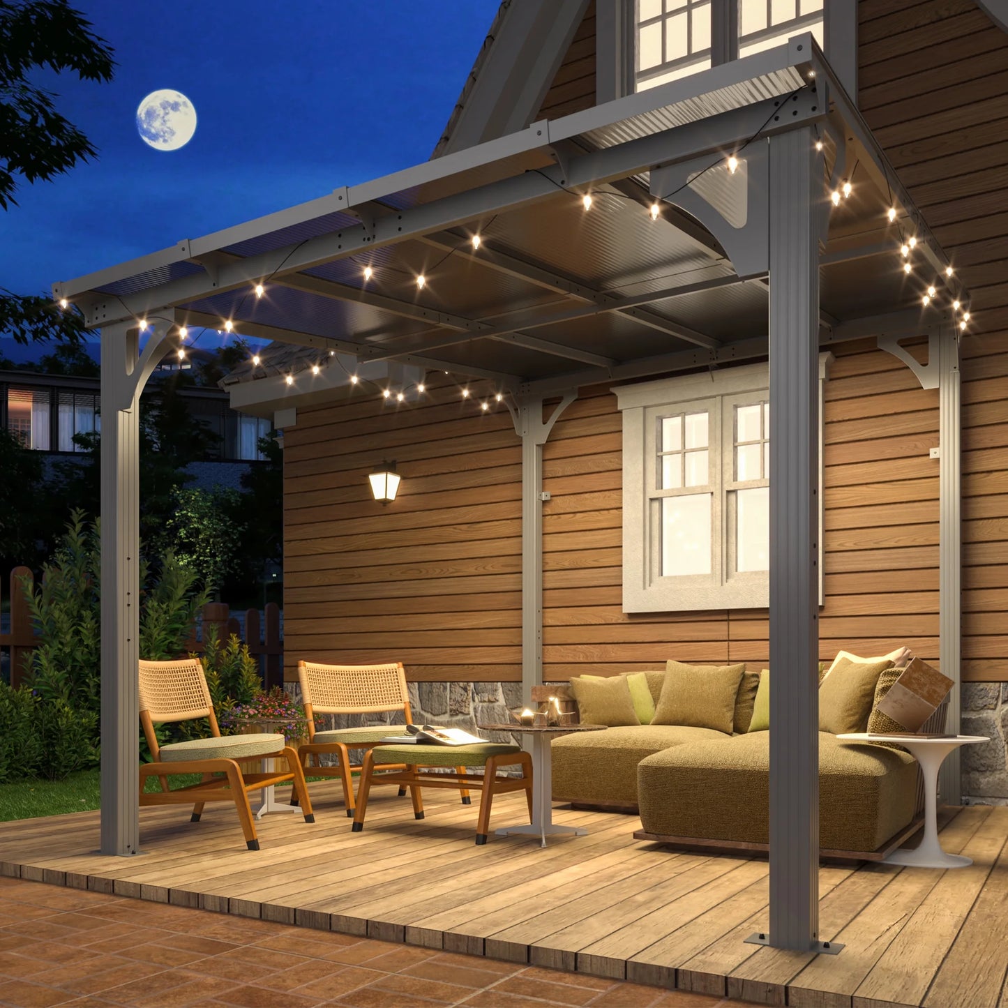MUCHANT 10x8 FT Gazebo, Splicable Wall Mounted Gazebo & Pergola with Aluminum Frame, Awnings for Patio, for Backyard, Deck, Gray