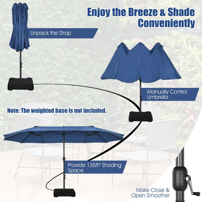 Patiojoy 15FT Double-Sided Twin Patio Umbrella Extra-Large Market Umbrella for Outdoor Navy