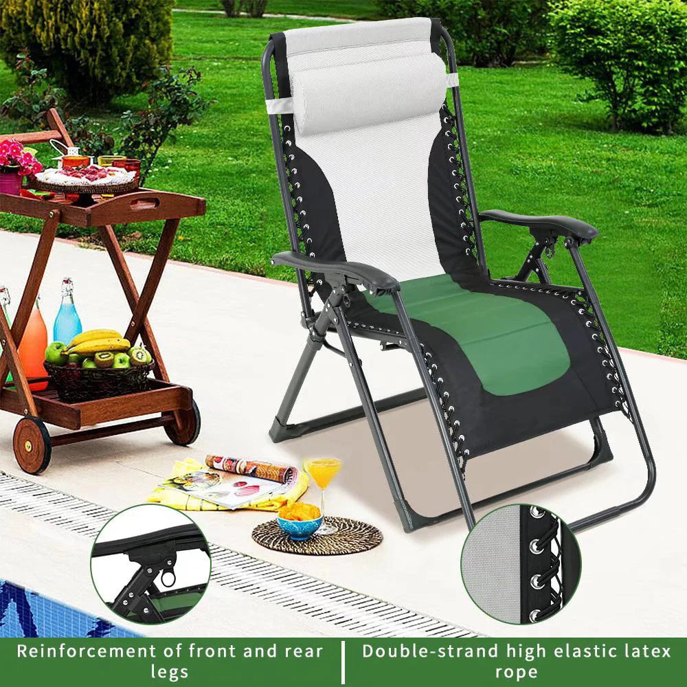 Zero Gravity Chair Oversized Patio Recliner Lounge Chair Patio Lounge Chairs with Adjustable Headrest Support Padded Seat & Back for Outside Patio Pool Deck Camping, Green