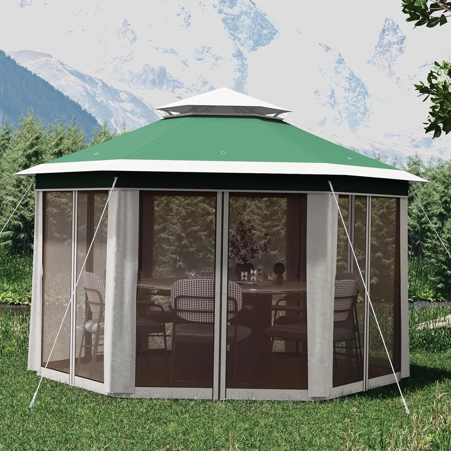 13x13 Gazebo Outdoor Canopy Shelter,Instant Patio Gazebo Sun Shade Canopy Tent with 6 Zippered Mesh Netting and Strong Steel Frame for Lawn,Garden,Backyard,Deck Party